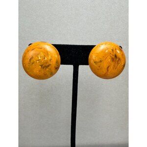 Vintage Bottom Bakelite Marbled Butterscotch Clip On Earrings